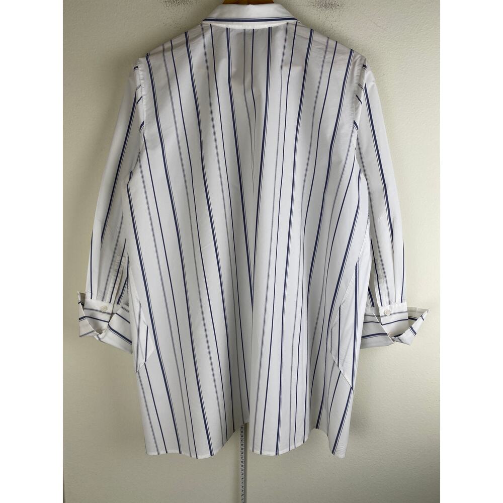 Lafayette 148 Stripe Button Down Shirt White Blue Longline Size L - Picture 10 of 13